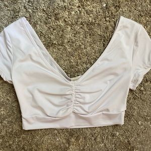 Womens white athleisure crop top- Size LG- Never worn, like brand new!